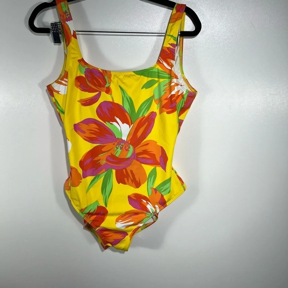Lauren Ralph Lauren Floral Scoop Back One Piece Swimsuit Sz 10